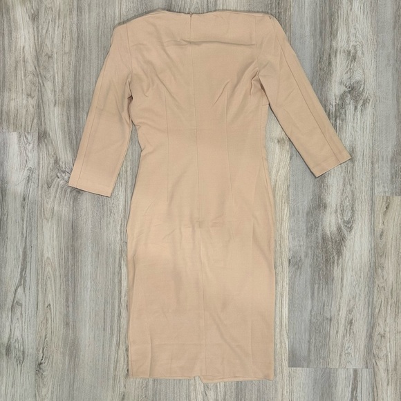 NWT STStudio Structured Jersey Dress 3/4 Sleeve Beige Pencil Knee Length Size XS - Picture 9 of 11